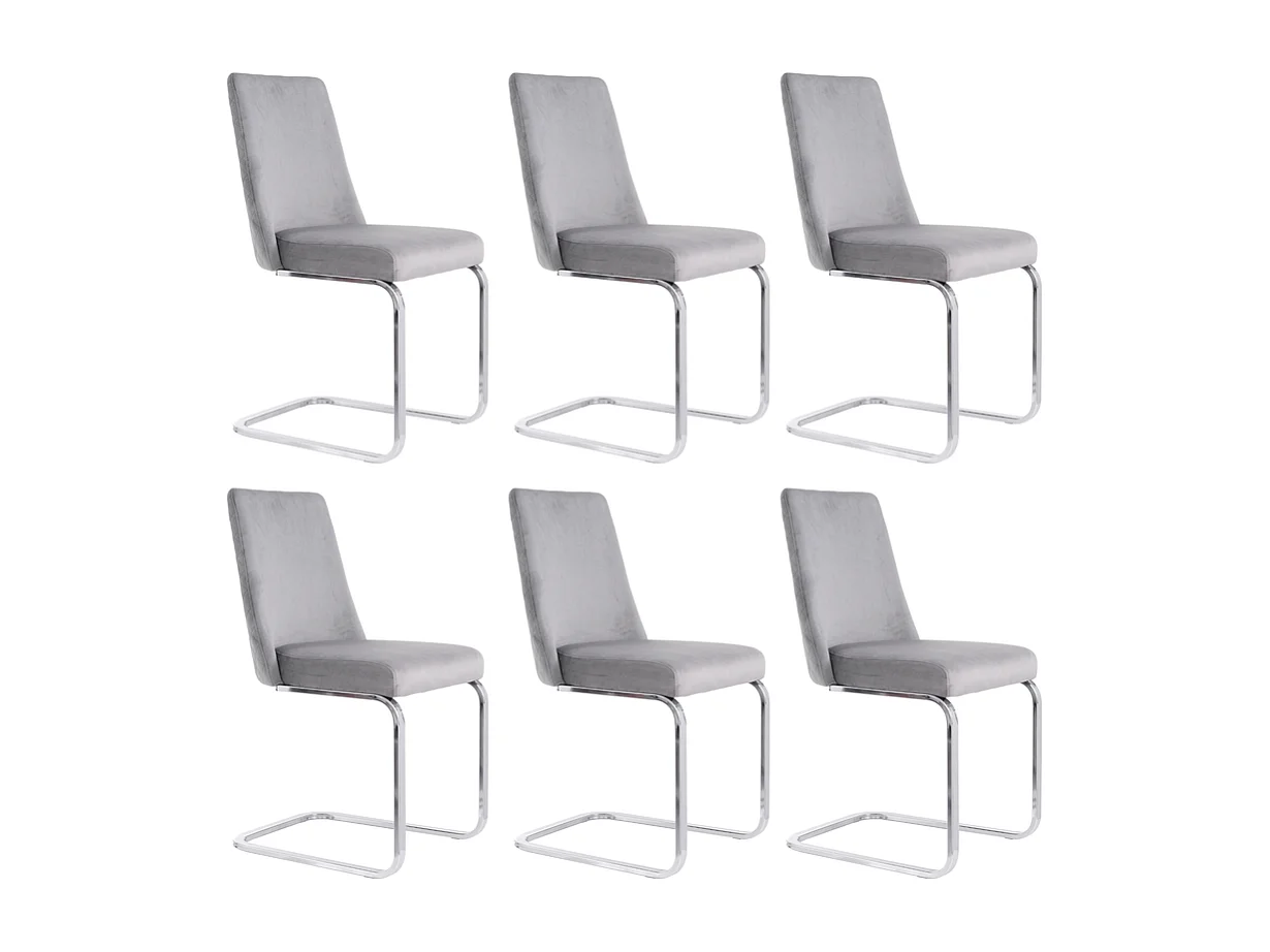 6 Cantilever-Sessel aus Samt und Silbermetall - Diamant-Design - Max. Belastung 150 kg - 55x45x87 cm - Grau
