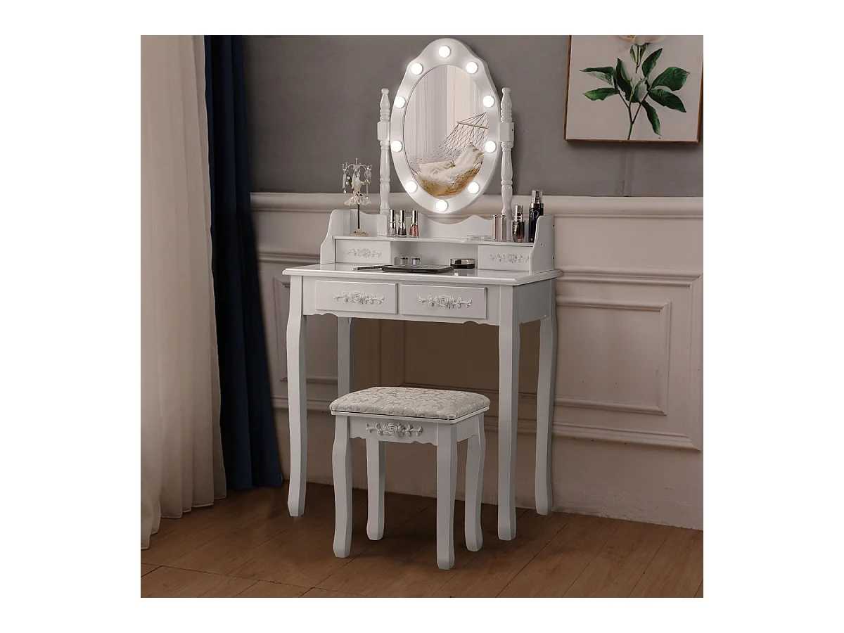 Coiffeuse table de maquillage blanche 75 x 40 x 146 cm 20_0000482