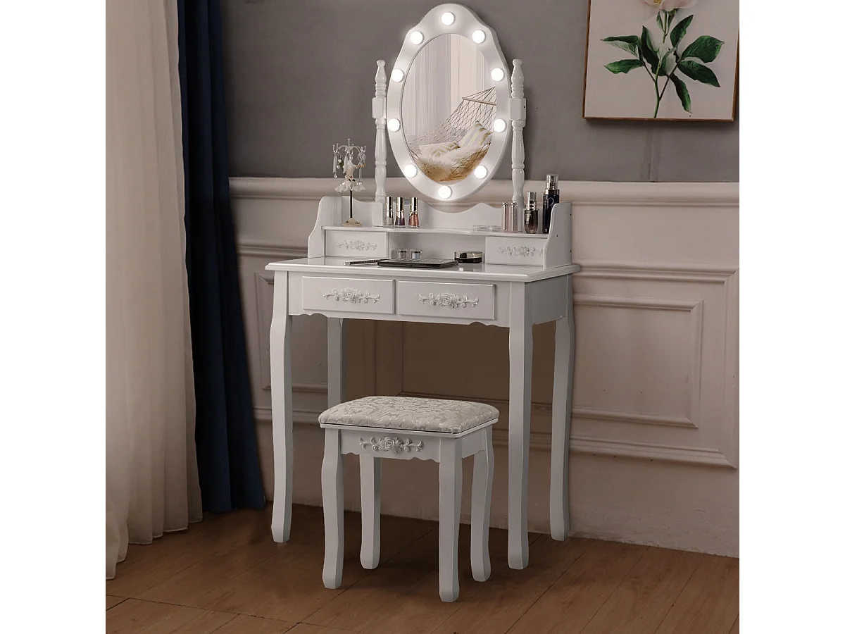 Coiffeuse table de maquillage blanche 75 x 40 x 146 cm 20_0000482