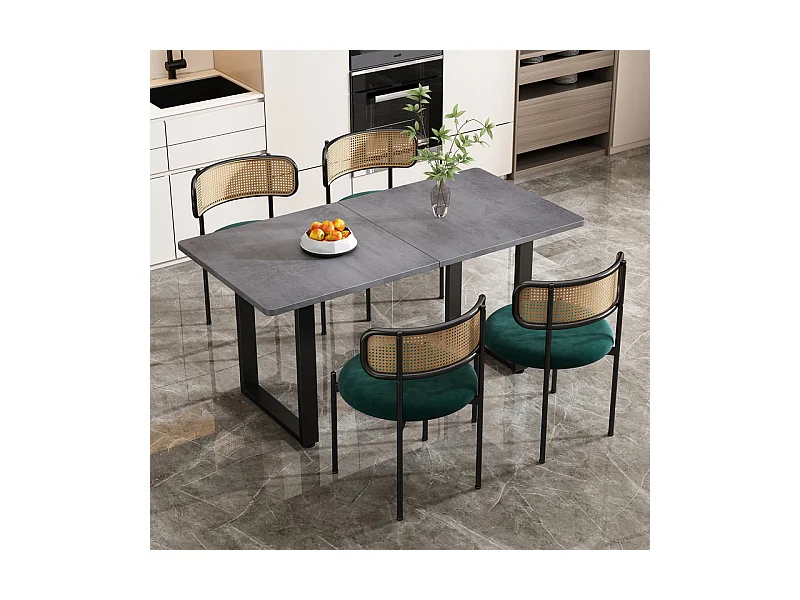 4 Stühle aus Samt und Rattan - Metallfüße - Max. Belastung 150 kg - 45×40×75 cm - Grün