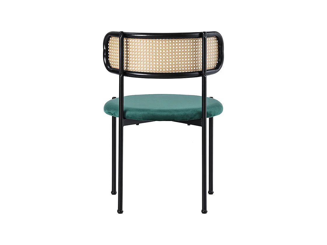 4 Pcs chaises en velours et rotin - pieds en métal - charge max 150kg - 45x40x75cm - Vert