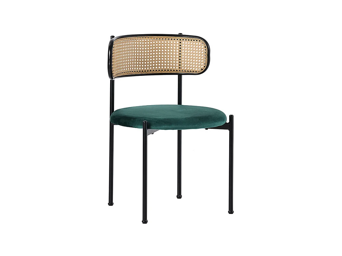 4 Pcs chaises en velours et rotin - pieds en métal - charge max 150kg - 45x40x75cm - Vert