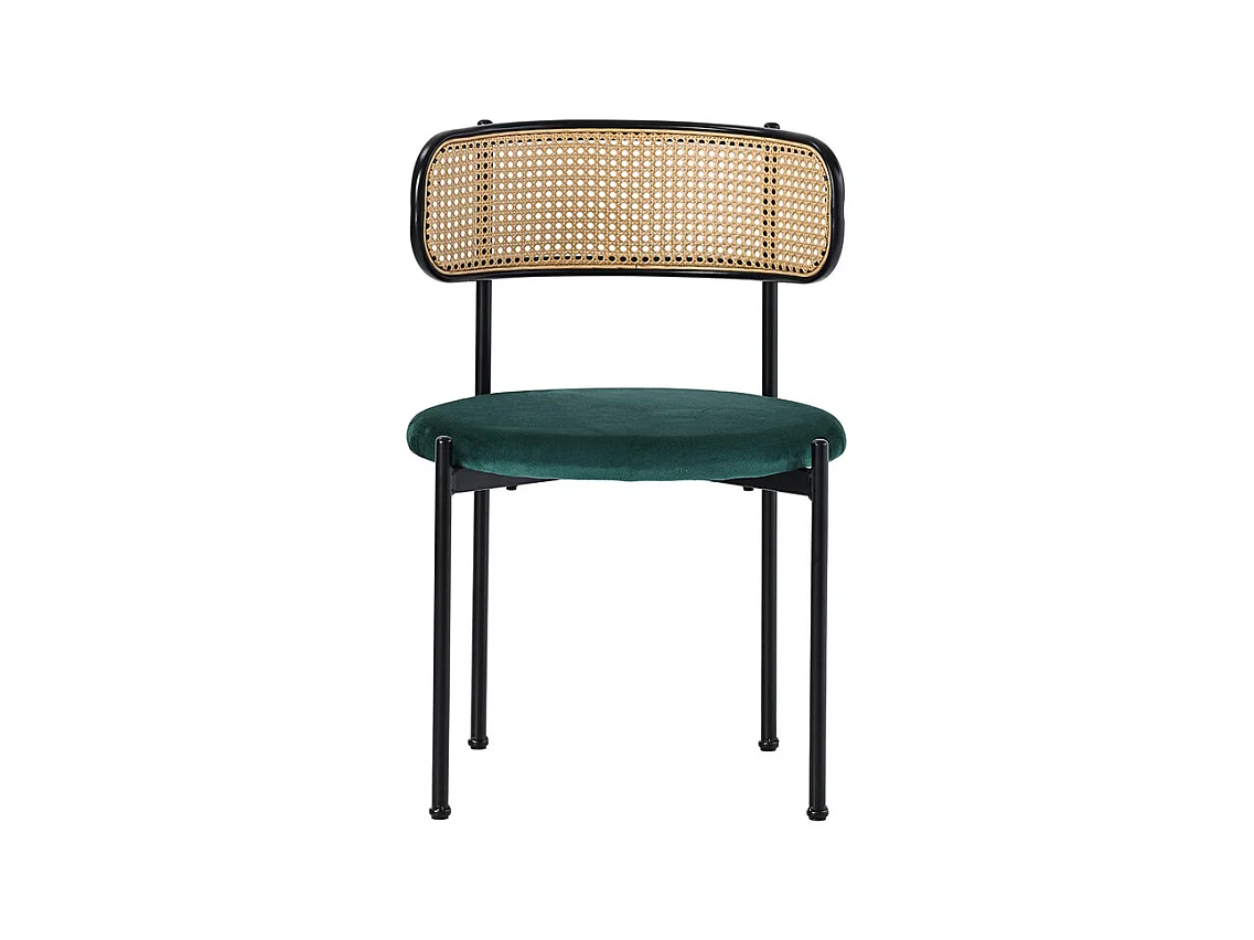 4 Pcs chaises en velours et rotin - pieds en métal - charge max 150kg - 45x40x75cm - Vert