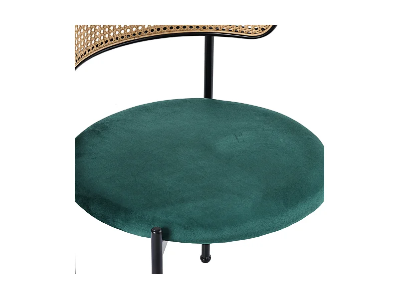 4 Pcs chaises en velours et rotin - pieds en métal - charge max 150kg - 45x40x75cm - Vert