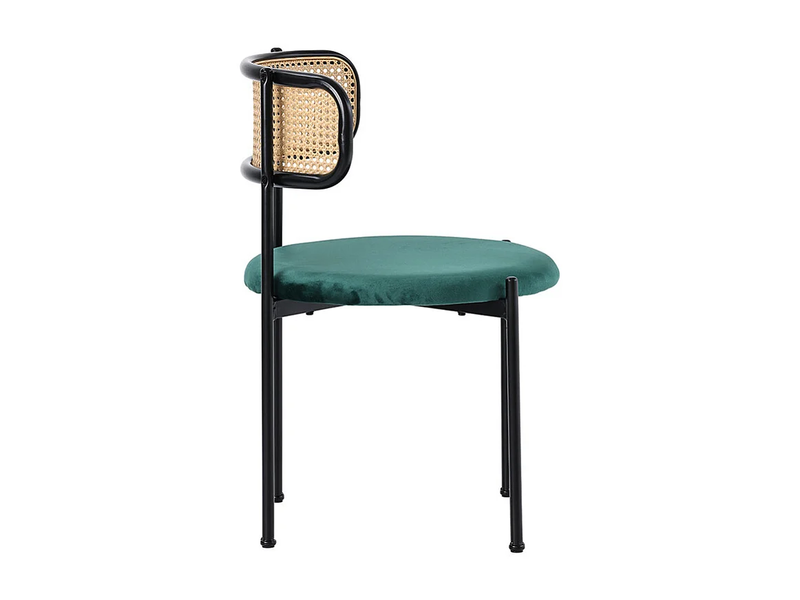 4 Pcs chaises en velours et rotin - pieds en métal - charge max 150kg - 45x40x75cm - Vert