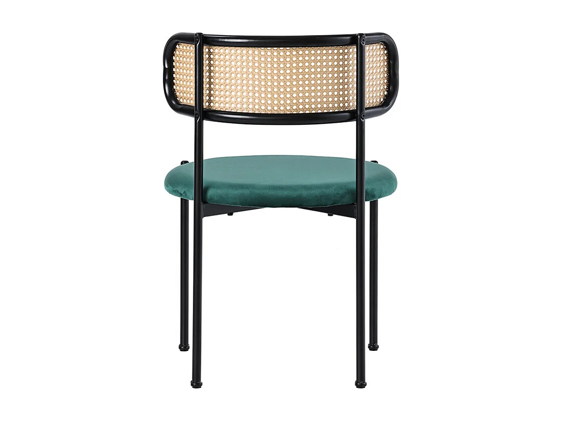 4 Pcs chaises en velours et rotin - pieds en métal - charge max 150kg - 45x40x75cm - Vert