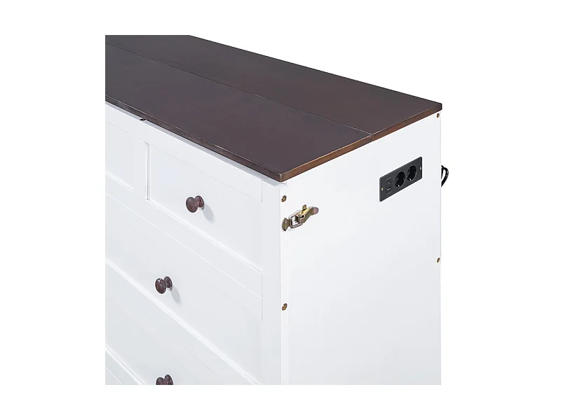 Lit escamotable 140 x 200 cm, avec tiroir, USB et prise, Pin + MDF, charge max 204kg - Blanc