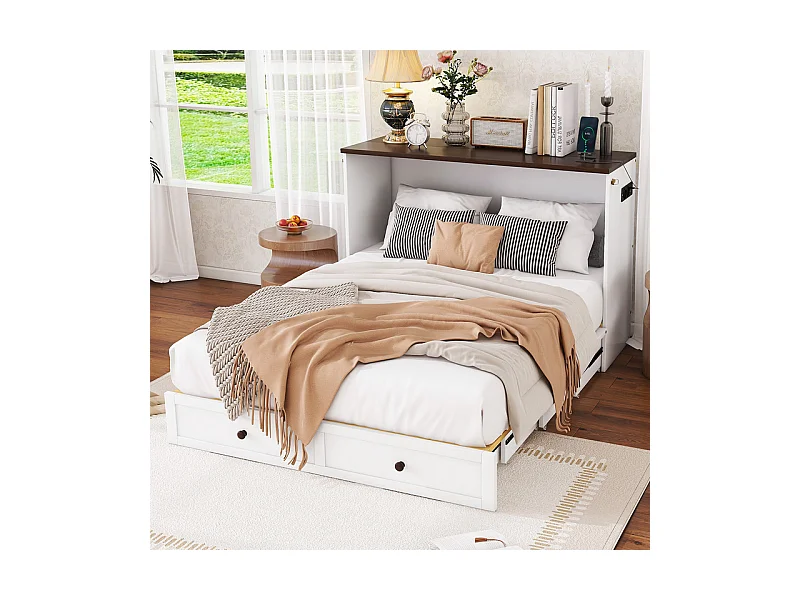 Cama articulada 140x200 cm - Com gaveta, USB e tomada - Pinho + MDF - Carga máx. 204 kg - Branco