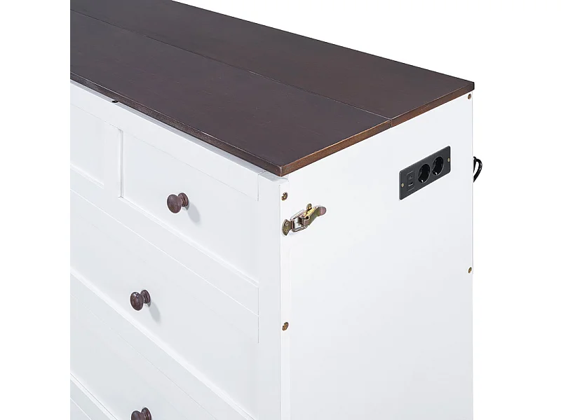 Lit escamotable 140 x 200 cm, avec tiroir, USB et prise, Pin + MDF, charge max 204kg - Blanc