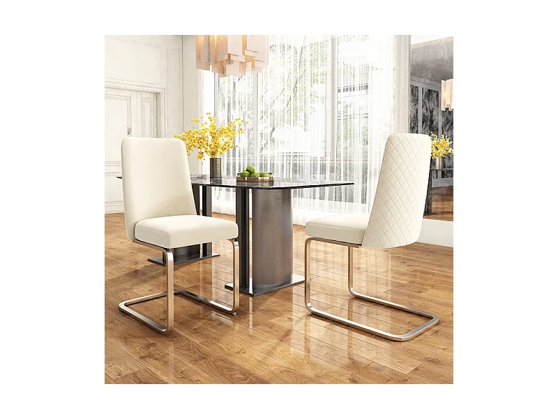 Lot de 2 chaises cantilever en velours et métal argenté, conception de diamant, charge max 150kg, 55x45x87cm, Beige