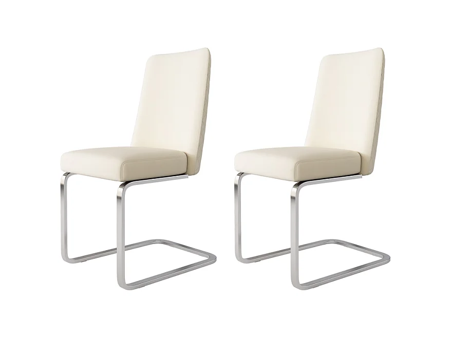 Lot de 2 chaises cantilever en velours et métal argenté, conception de diamant, charge max 150kg, 55x45x87cm, Beige