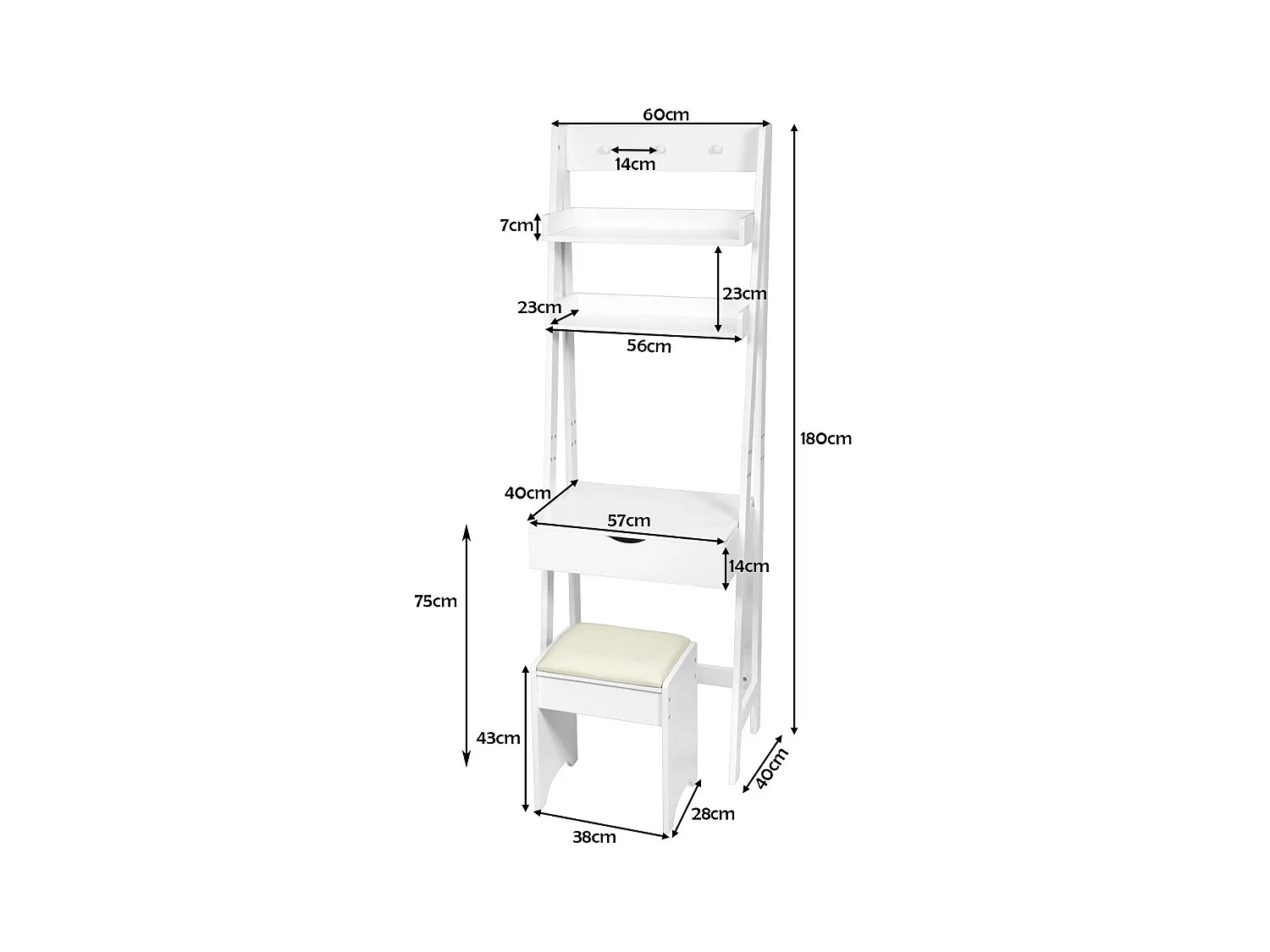 Coiffeuse avec miroir table blanche 60 x 40 x 180 cm 20_0000471