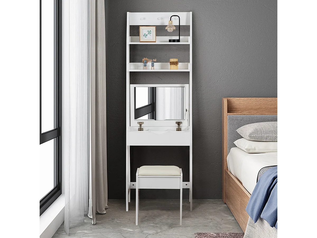 Coiffeuse avec miroir table blanche 60 x 40 x 180 cm 20_0000471