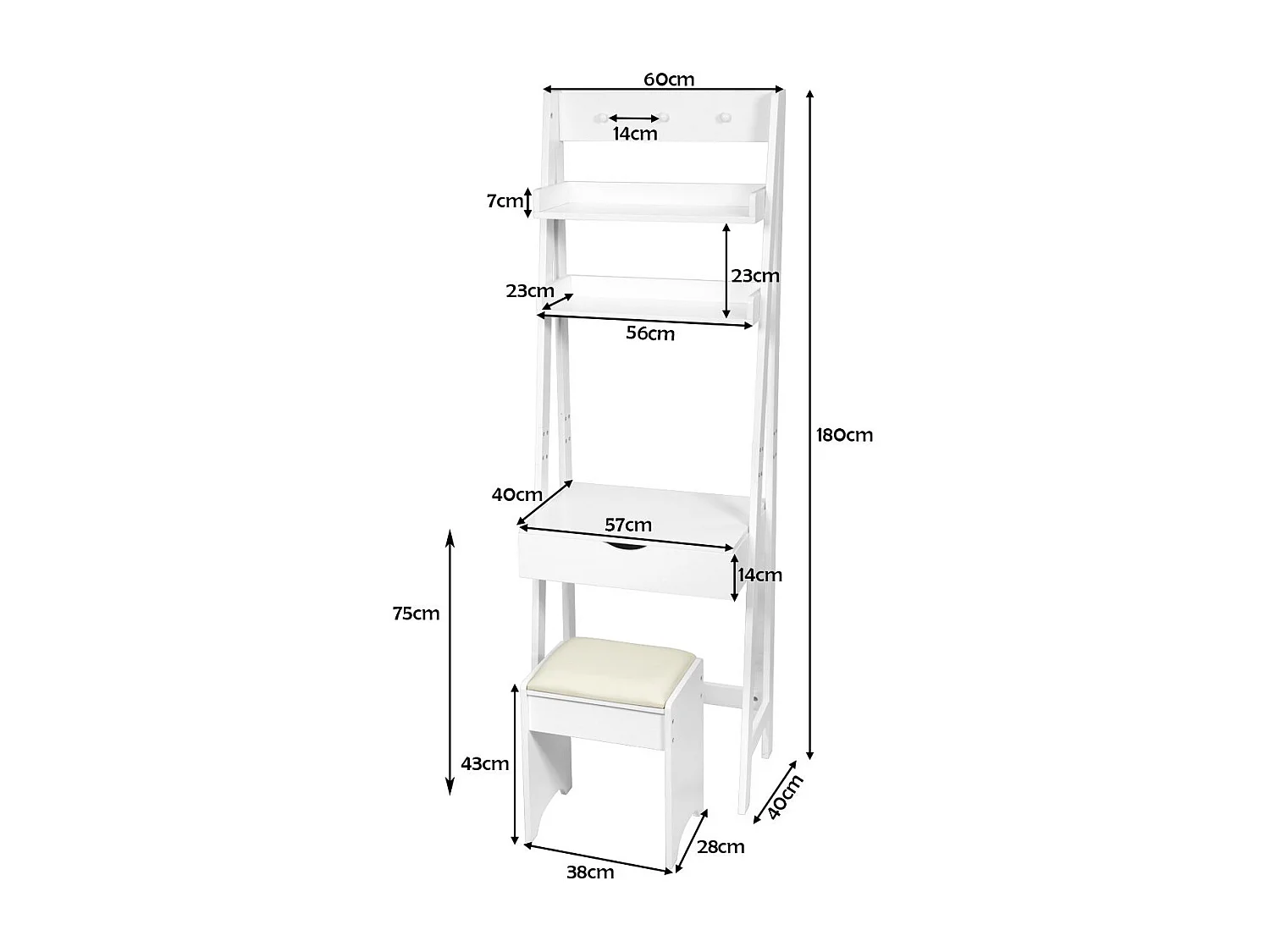 Coiffeuse avec miroir table blanche 60 x 40 x 180 cm 20_0000471