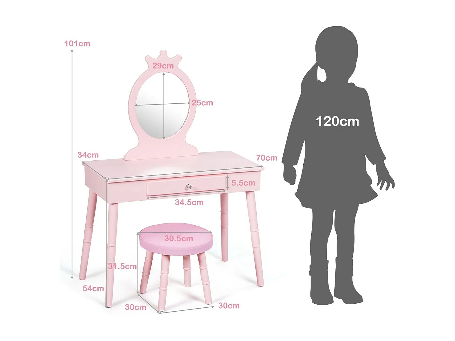 Coiffeuse bureau pour enfant effet bois 70 x 34 x 101 cm 20_0000475