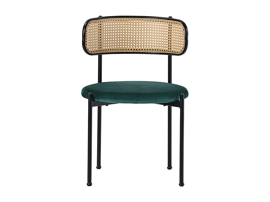 2 Stühle aus Samt und Rattan - Metallfüße - Max. Belastung 150 kg - 45×40×75 cm - Grün