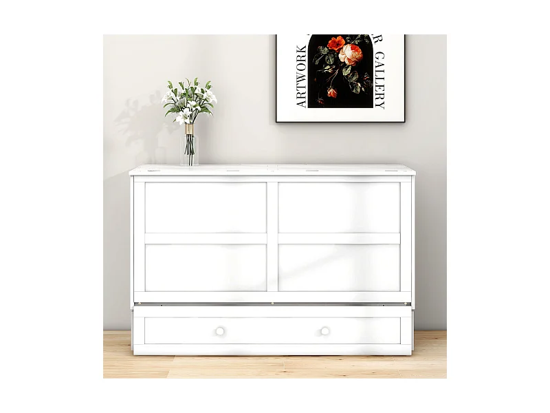 Lit escamotable 140 x 200 cm, avec tiroirs et 2 étagères , Pin + MDF, charge max 204kg - Blanc