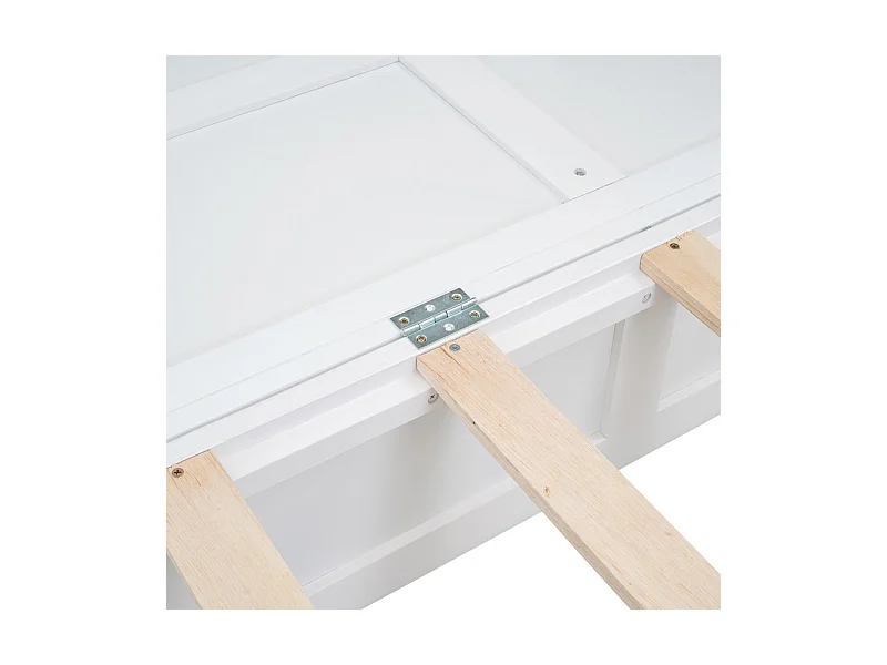 Lit escamotable 140 x 200 cm, avec tiroirs et 2 étagères , Pin + MDF, charge max 204kg - Blanc