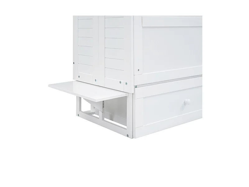 Lit escamotable 140 x 200 cm, avec tiroirs et 2 étagères , Pin + MDF, charge max 204kg - Blanc