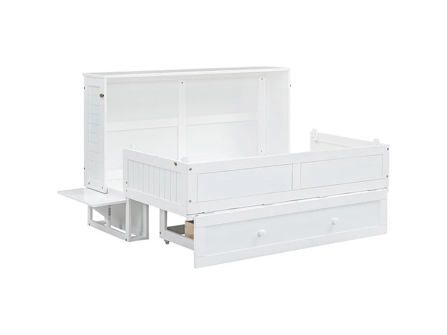 Lit escamotable 140 x 200 cm, avec tiroirs et 2 étagères , Pin + MDF, charge max 204kg - Blanc