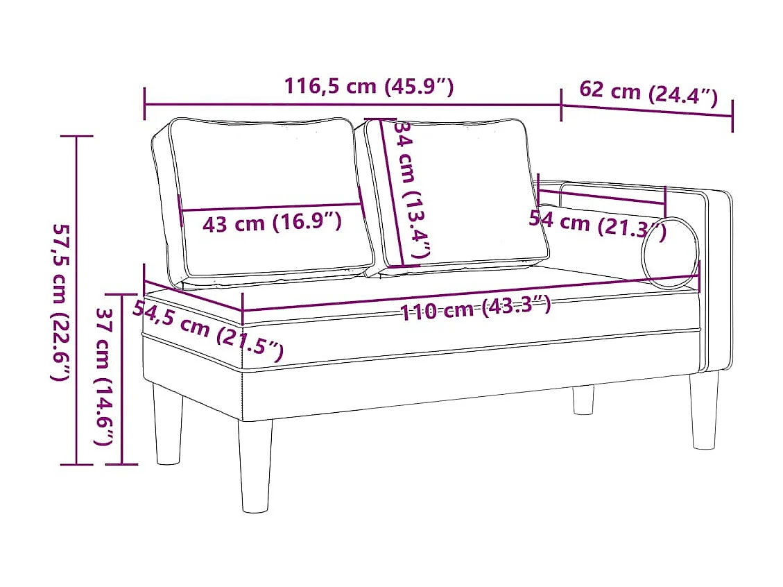 Méridienne chaise longue canapé PVC noire 116.5 x 62 x 57.5 cm DEC026087