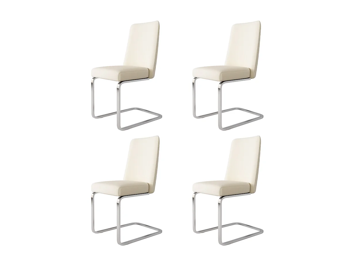 Lot de 4 chaises cantilever en velours et métal argenté, conception de diamant, charge max 150kg, 55x45x87cm, Beige