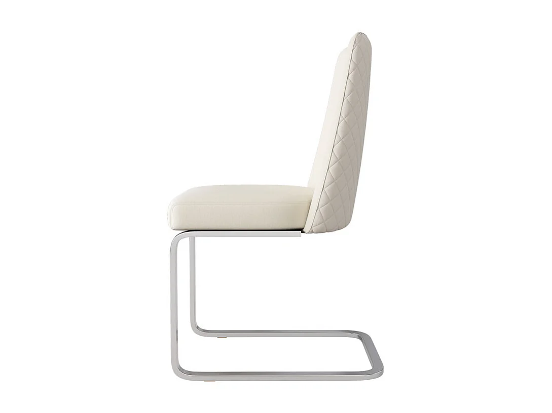 Lot de 4 chaises cantilever en velours et métal argenté, conception de diamant, charge max 150kg, 55x45x87cm, Beige