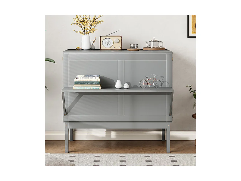 Lit escamotable 90x200 cm en bois - avec sommier à lattes - charge max 150kg - Gris