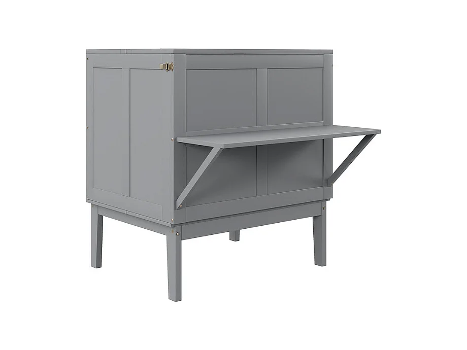 Lit escamotable 90x200 cm en bois - avec sommier à lattes - charge max 150kg - Gris