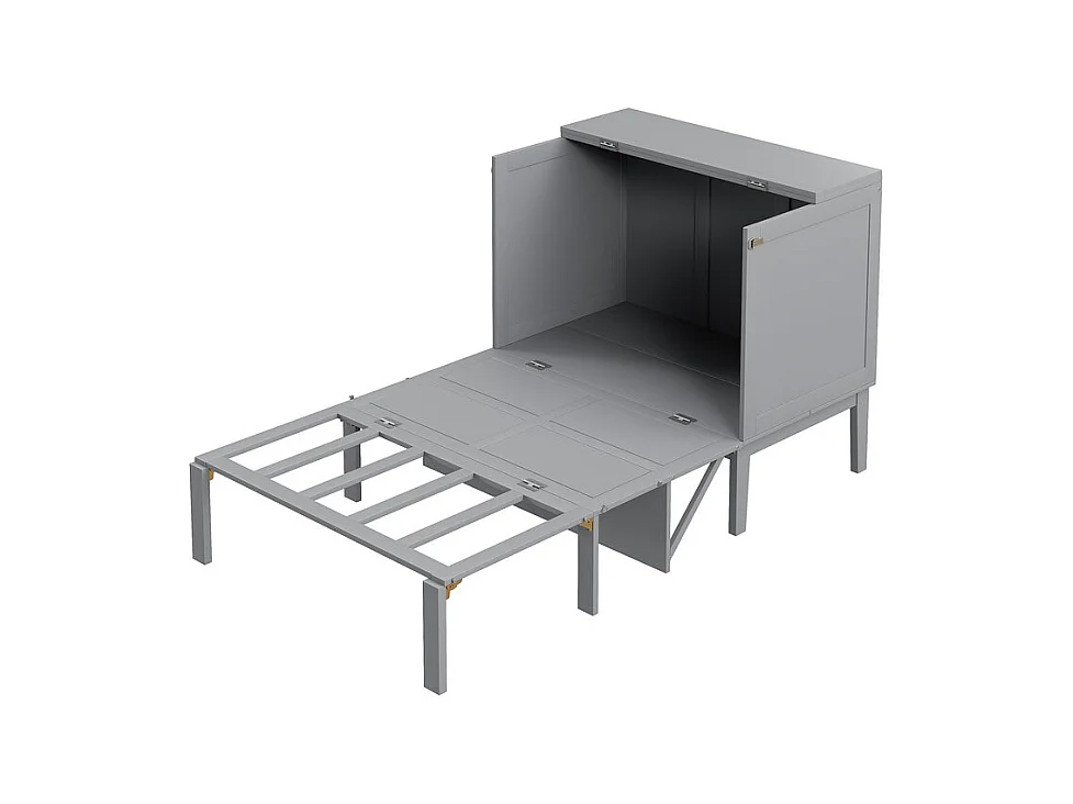 Lit escamotable 90x200 cm en bois - avec sommier à lattes - charge max 150kg - Gris