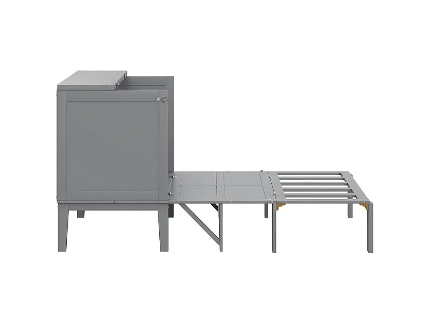 Lit escamotable 90x200 cm en bois - avec sommier à lattes - charge max 150kg - Gris