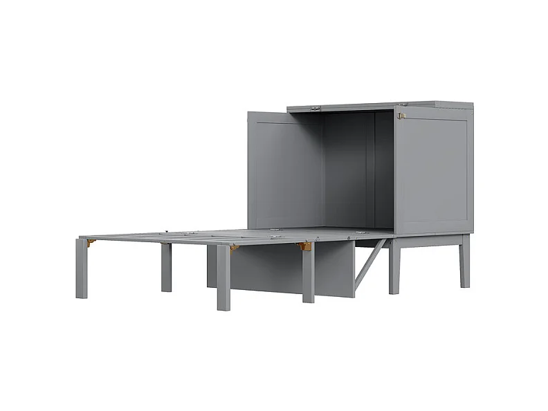 Lit escamotable 90x200 cm en bois - avec sommier à lattes - charge max 150kg - Gris