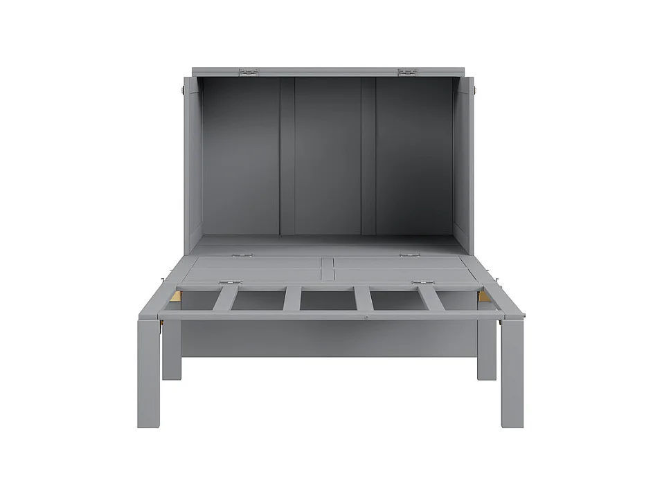 Lit escamotable 90x200 cm en bois - avec sommier à lattes - charge max 150kg - Gris