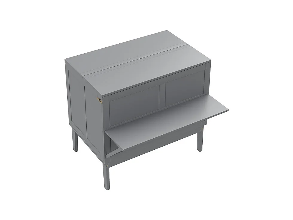 Lit escamotable 90x200 cm en bois - avec sommier à lattes - charge max 150kg - Gris