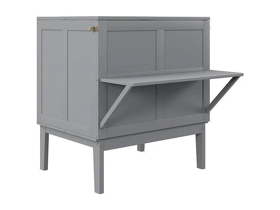 Lit escamotable 90x200 cm en bois - avec sommier à lattes - charge max 150kg - Gris