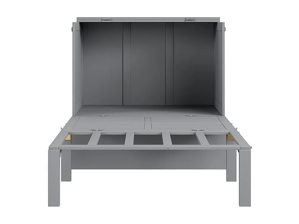 Lit escamotable 90x200 cm en bois - avec sommier à lattes - charge max 150kg - Gris