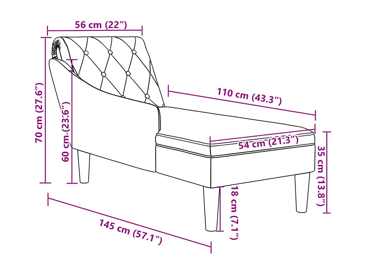 Méridienne chaise longue pour tissu 145 x 56 x 70 cm DEC026264