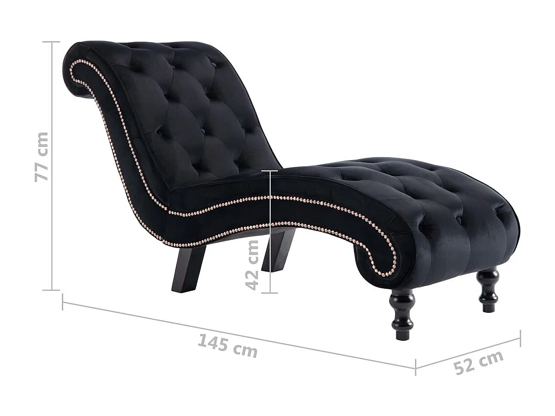 Méridienne chaise longue canapé noire 145 x 52 x 77 cm DEC026216