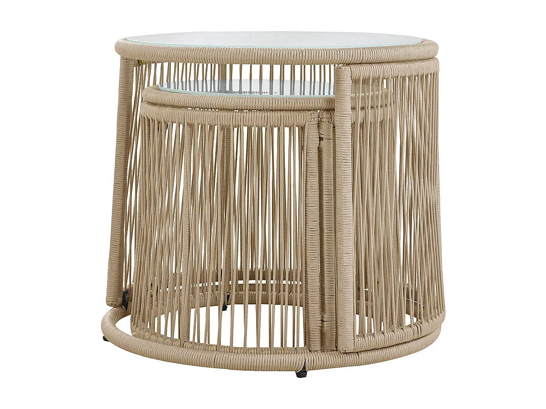 Garten-Set aus Eisen und Seil: 2 Sofas, 2 Sessel und 2 Beistelltische - Mit Kissen - Beige