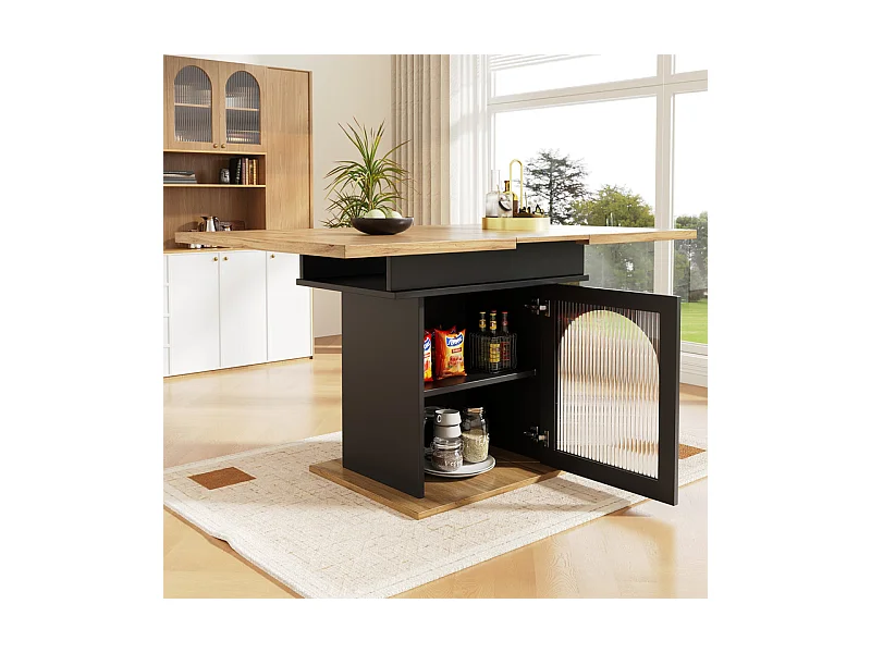 Table à manger extensible 6 à 8 personnes - avec espace de rangement - MDF - 110/140 x 80 x 76 cm