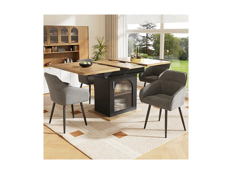 Table à manger extensible 6 à 8 personnes - avec espace de rangement - MDF - 110/140 x 80 x 76 cm