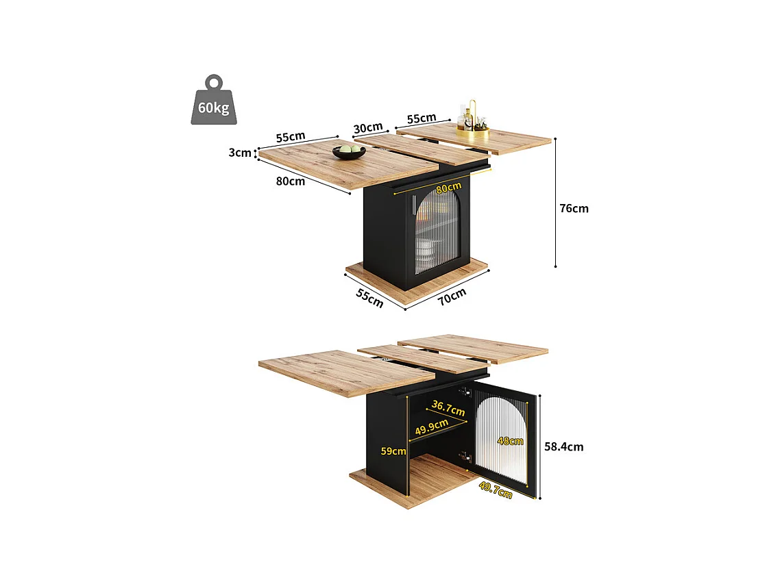 Table à manger extensible 6 à 8 personnes - avec espace de rangement - MDF - 110/140 x 80 x 76 cm