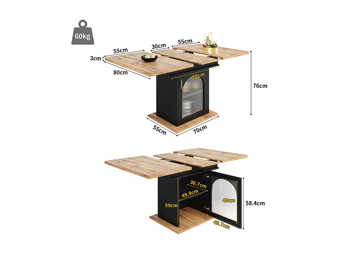 Uitschuifbare eettafel (6-8 personen) - Met opbergruimte - MDF - 110/140 x 80 x 76 cm