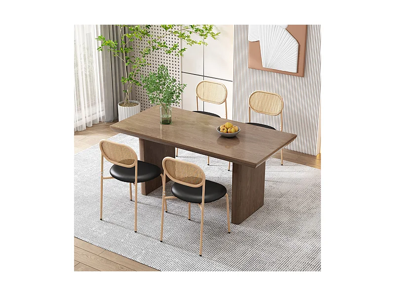 Lot de 4 Chaises en PU et rotin - pieds en métal - ergonomique - charge max 150kg - 46x48x80cm - Noir