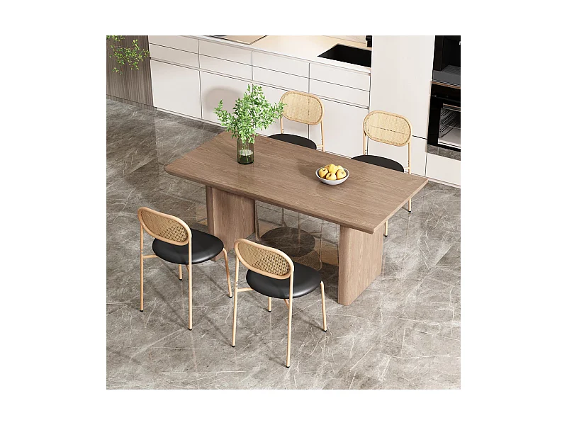 Set di 4 sedie in PU e rattan - Gambe in metallo - Ergonomico - Carico max 150 kg - 46×48×80 cm - Nero