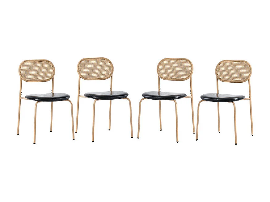 Lot de 4 Chaises en PU et rotin - pieds en métal - ergonomique - charge max 150kg - 46x48x80cm - Noir