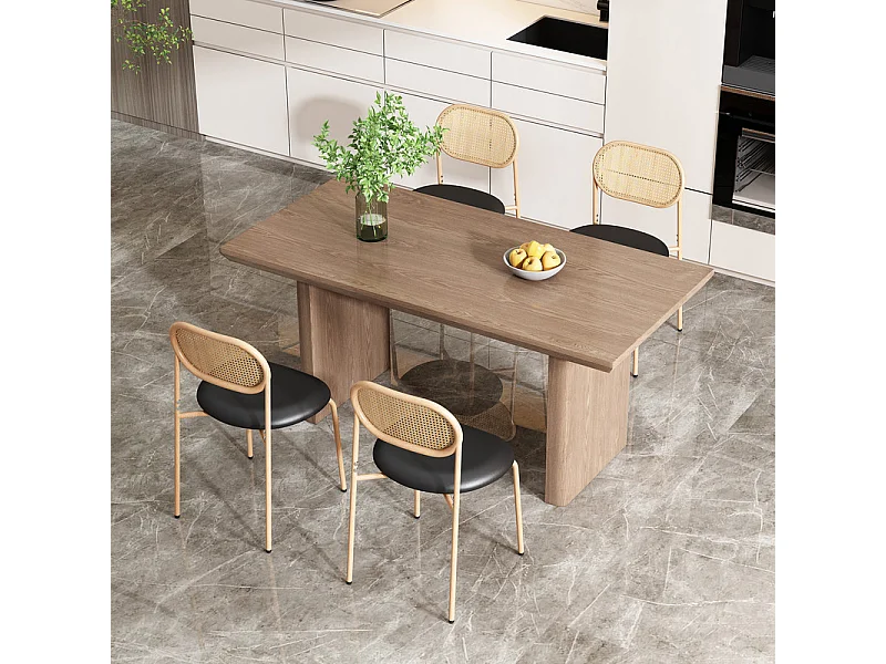 Set aus 4 Stühlen aus PU und Rattan - Metallfüße - Ergonomisch - Max. Belastung 150 kg - 46×48×80 cm - Schwarz