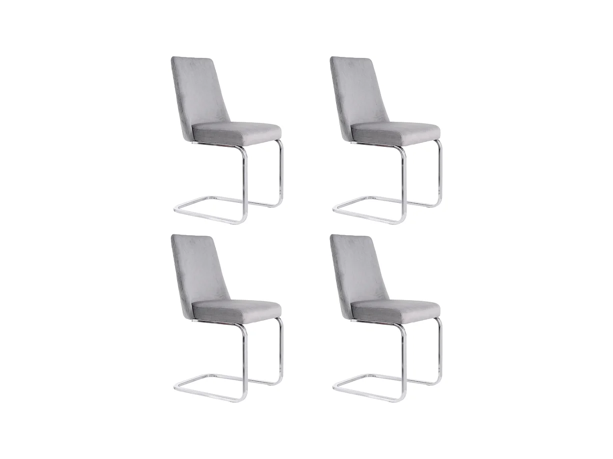 Lot de 4 chaises cantilever en velours et métal argenté, conception de diamant, charge max 150kg, 55x45x87cm, Gris