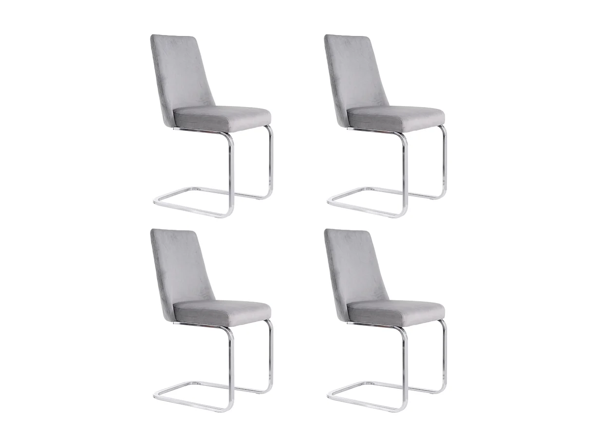 Lot de 4 chaises cantilever en velours et métal argenté, conception de diamant, charge max 150kg, 55x45x87cm, Gris