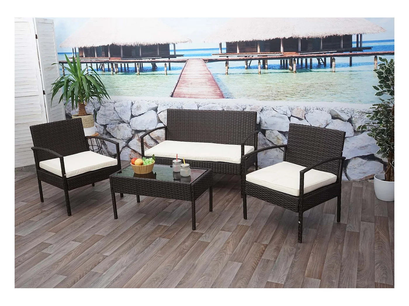 Ensemble pour extérieur balcon/jardin/salon crème 57 x 59 x 72 cm 04_0003246